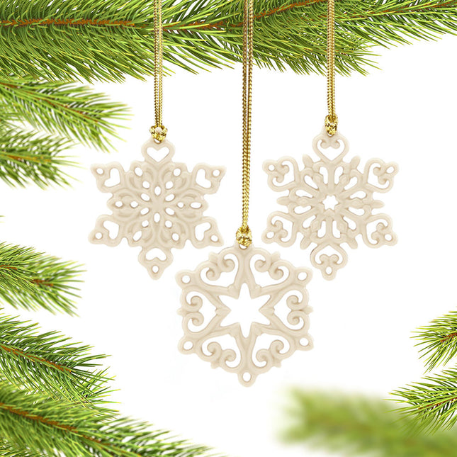 engraved lenox pierced snowflake 3 piece christmas ornament set – Christmas ornament, holiday tree decoration or gift