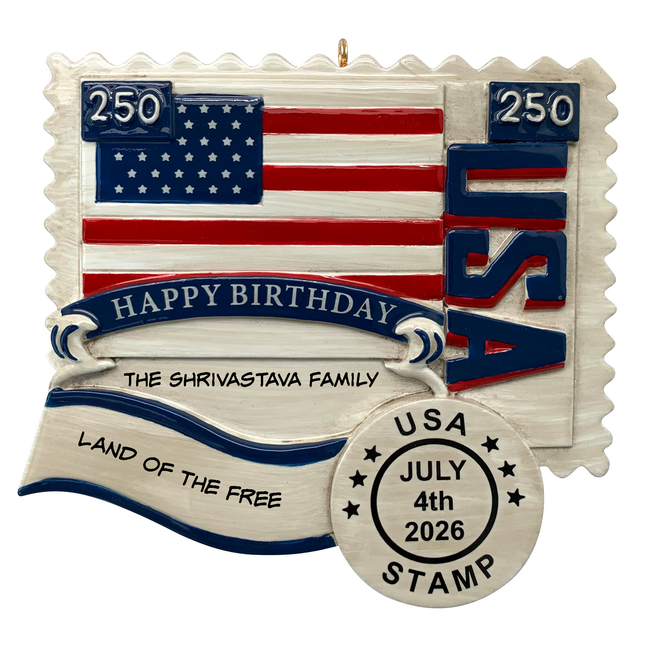Personalized 250th Birthday USA Stamp Ornament