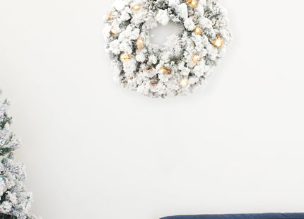 Prelit Heavy Flocked Pine Wreath
