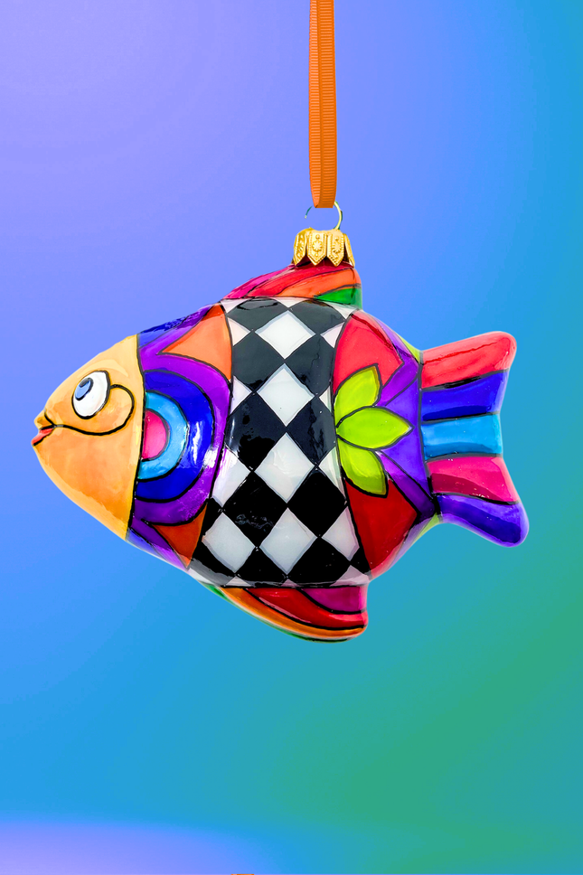 Majolica Fish Polish Glass Ornament