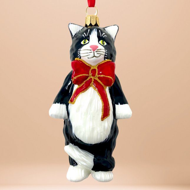 Mishka Tuxedo Cat Glass Ornament