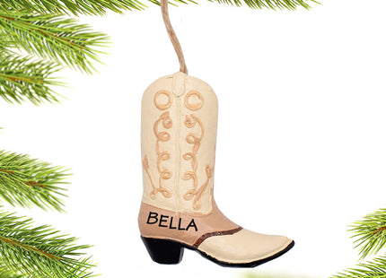 keepsake personalized cowboy boots (tan) christmas ornament – Christmas ornament, holiday tree decoration or gift
