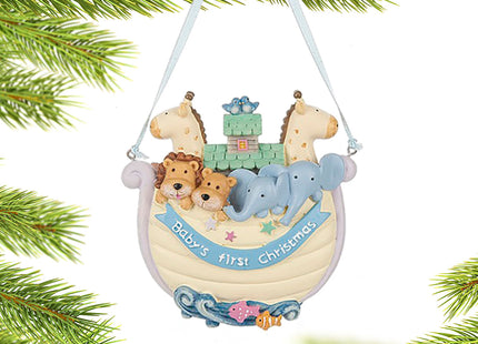 decorative personalized baby's first christmas yellow noah's ark christmas ornament – Christmas ornament, holiday tree decora
