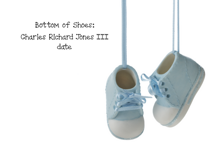 Personalized baby boy blue shoes Christmas ornament with custom name and date on bottom of shoe.