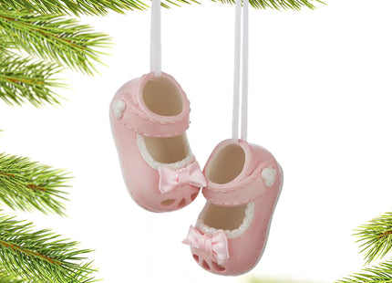 engraved personalized newborn baby shoes - girl christmas ornament – Christmas ornament, holiday tree decoration or gift