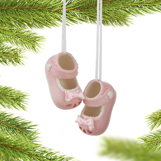 engraved personalized newborn baby shoes - girl christmas ornament – Christmas ornament, holiday tree decoration or gift