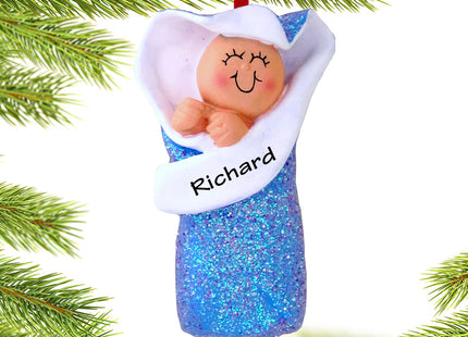 custom personalized baby boy in bunting christmas ornament – Christmas ornament, holiday tree decoration or gift