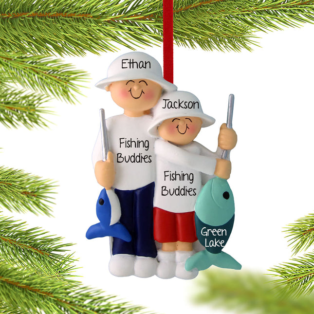 decorative personalized fishing dad and son or grandpa and grandson christmas ornament – Christmas ornament, holiday tree dec