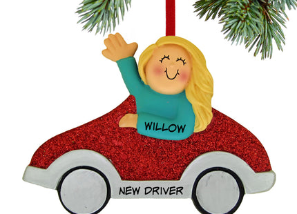 custom personalized new driver girl - red car christmas ornament – Christmas ornament, holiday tree decoration or gift
