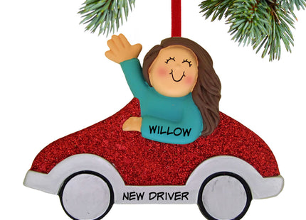 holiday personalized new driver girl - red car christmas ornament – Christmas ornament, holiday tree decoration or gift