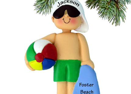 keepsake personalized beach child boy christmas ornament – Christmas ornament, holiday tree decoration or gift