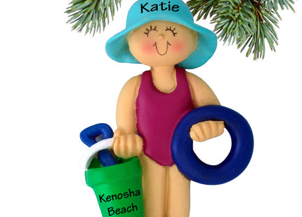 decorative personalized beach child girl christmas ornament – Christmas ornament, holiday tree decoration or gift