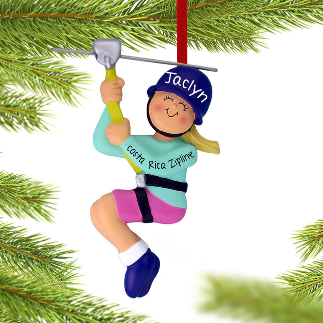holiday personalized female zipline christmas ornament – Christmas ornament, holiday tree decoration or gift
