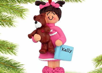 decorative personalized toddler girl with teddy bear and book christmas ornament – Christmas ornament, holiday tree decoratio