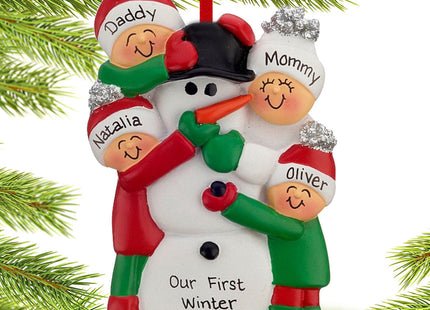 keepsake personalized building a snowman family of 4 christmas ornament – Christmas ornament, holiday tree decoration or gift
