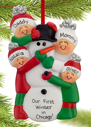 Building a Snowman Family of 4 Ornament  by ORNAMENT CENTRAL Ornament