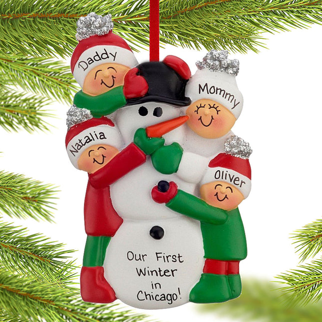 Building a Snowman Family Personalized Ornament - 3, 4, 5 Family Members