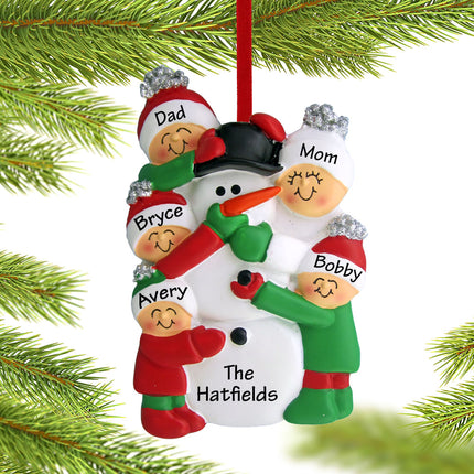 holiday personalized building a snowman family of 5 christmas ornament – Christmas ornament, holiday tree decoration or gift