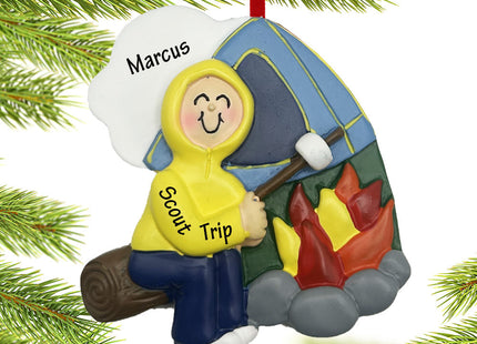 decorative personalized camping boy christmas ornament – Christmas ornament, holiday tree decoration or gift