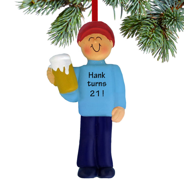 personalized personalized beer drinker male or 21st birthday christmas ornament – Christmas ornament, holiday tree decoration