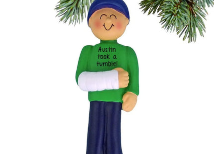 keepsake personalized broken arm male christmas ornament – Christmas ornament, holiday tree decoration or gift