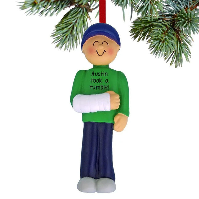 keepsake personalized broken arm male christmas ornament – Christmas ornament, holiday tree decoration or gift