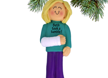 holiday personalized broken arm female christmas ornament – Christmas ornament, holiday tree decoration or gift