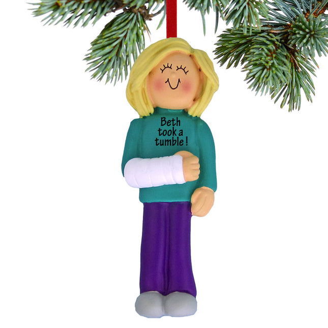 holiday personalized broken arm female christmas ornament – Christmas ornament, holiday tree decoration or gift