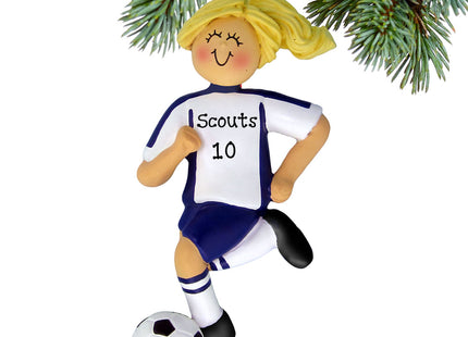 engraved personalized soccer girl blue uniform christmas ornament – Christmas ornament, holiday tree decoration or gift
