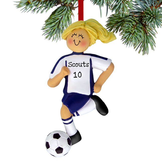 engraved personalized soccer girl blue uniform christmas ornament – Christmas ornament, holiday tree decoration or gift