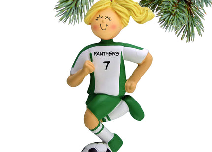 engraved personalized soccer girl green uniform christmas ornament – Christmas ornament, holiday tree decoration or gift
