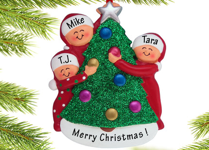keepsake personalized family decorating the tree 3 christmas ornament – Christmas ornament, holiday tree decoration or gift