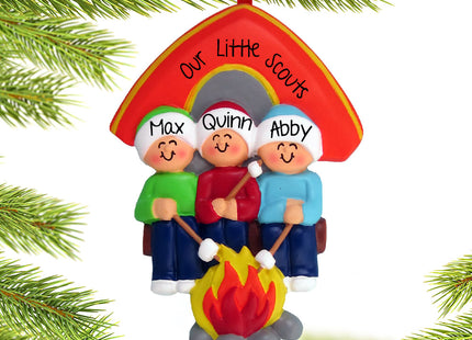 engraved personalized camping family of 3 christmas ornament – Christmas ornament, holiday tree decoration or gift