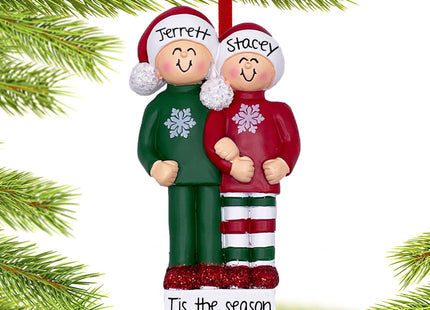 engraved personalized christmas pajamas couple christmas ornament – Christmas ornament, holiday tree decoration or gift