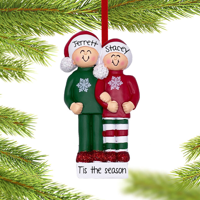 Christmas Pajamas Personalized Ornament - 2 or 3 Family Members