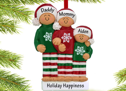 holiday personalized christmas pajamas family of 3 christmas ornament – Christmas ornament, holiday tree decoration or gift