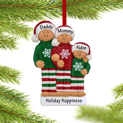 Christmas Pajamas Personalized Ornament - 2 or 3 Family Members