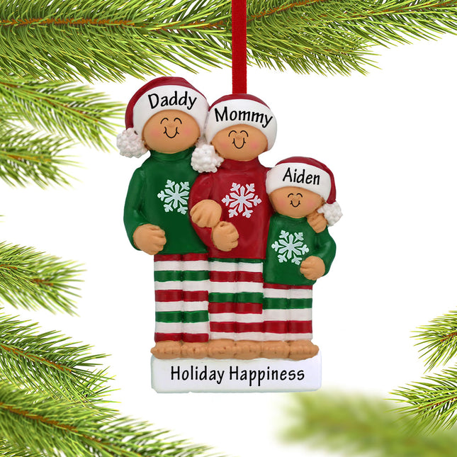 holiday personalized christmas pajamas family of 3 christmas ornament – Christmas ornament, holiday tree decoration or gift