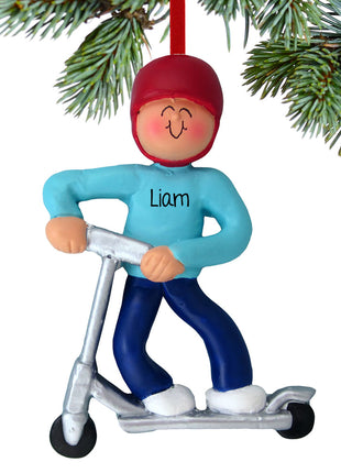 Silver Scooter Boy Ornament  by ORNAMENT CENTRAL Ornament