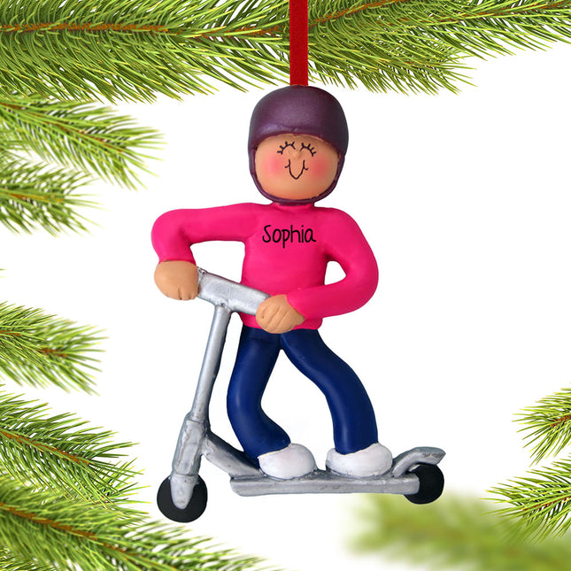 engraved personalized silver scooter girl christmas ornament – Christmas ornament, holiday tree decoration or gift