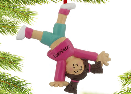holiday personalized tumbling or cartwheel girl christmas ornament – Christmas ornament, holiday tree decoration or gift