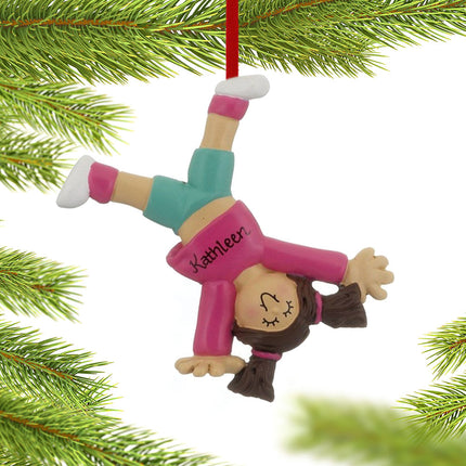 holiday personalized tumbling or cartwheel girl christmas ornament – Christmas ornament, holiday tree decoration or gift