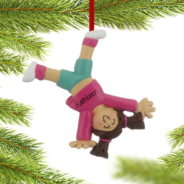 holiday personalized tumbling or cartwheel girl christmas ornament – Christmas ornament, holiday tree decoration or gift