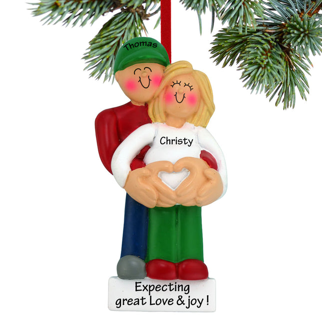 Pregnancy Couple with Heart Personalized Christmas Ornament