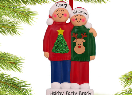 custom personalized ugly christmas sweater couple christmas ornament – Christmas ornament, holiday tree decoration or gift