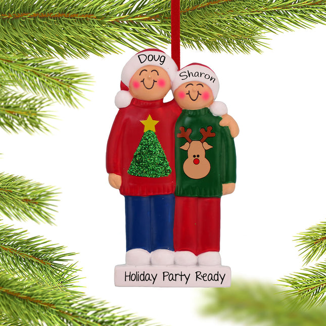Ugly Christmas Sweater Family Personalized Ornament - 2 or 4 Family Members