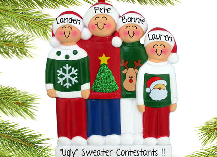 decorative personalized ugly christmas sweater family of 4 christmas ornament – Christmas ornament, holiday tree decoration o