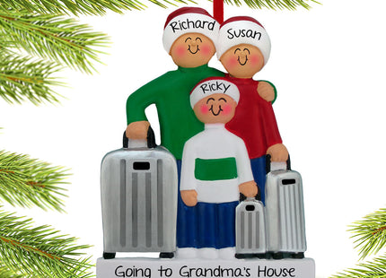 holiday personalized traveling family of 3 christmas ornament – Christmas ornament, holiday tree decoration or gift