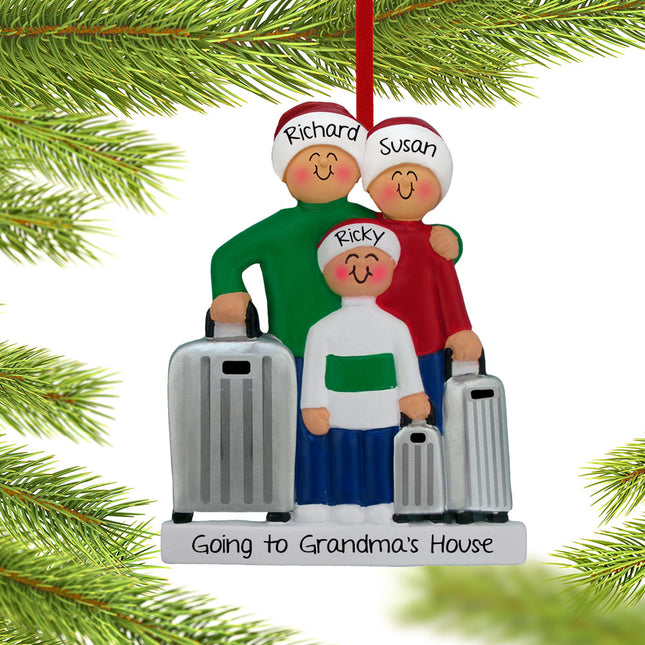 holiday personalized traveling family of 3 christmas ornament – Christmas ornament, holiday tree decoration or gift