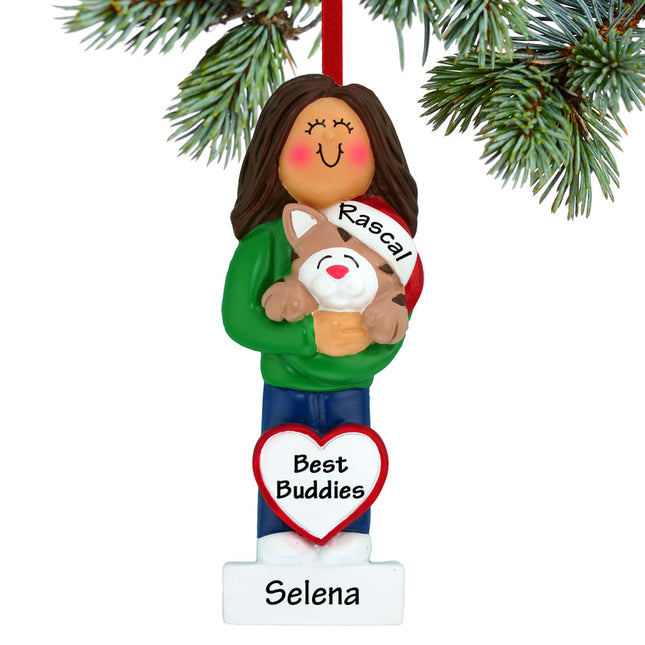 Girl Cat Lover Personalized Ornament